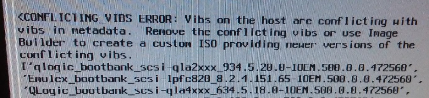 conflicting vibs error vsphere upgrade metadata consultant vmware
