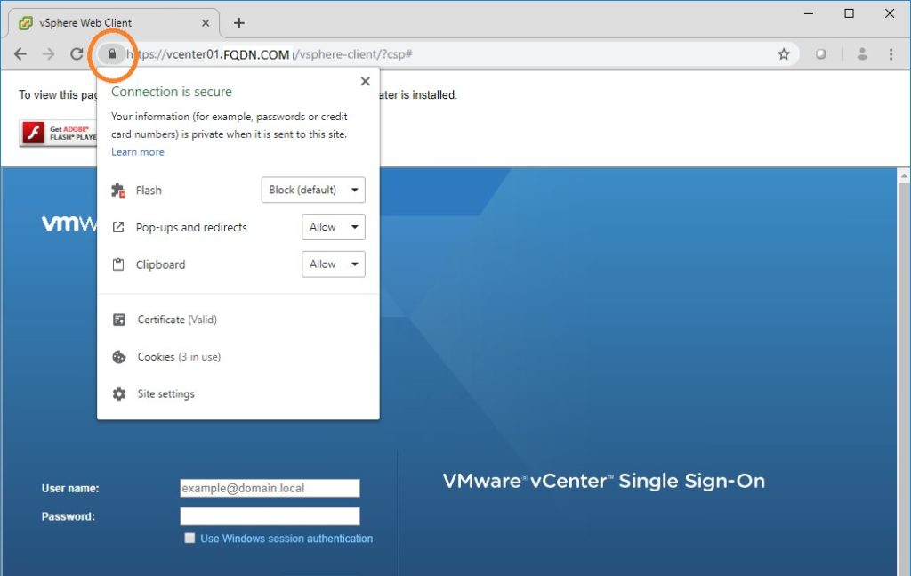 chrome security vcenter vsphere web client how to connect flash