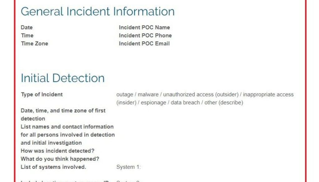 best free incident response reporting form cybersecurity IT