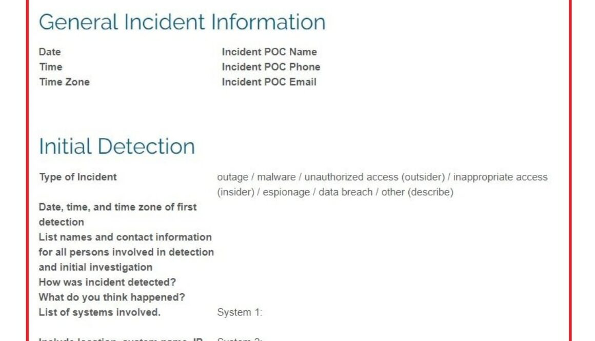 best free incident response reporting form cybersecurity IT