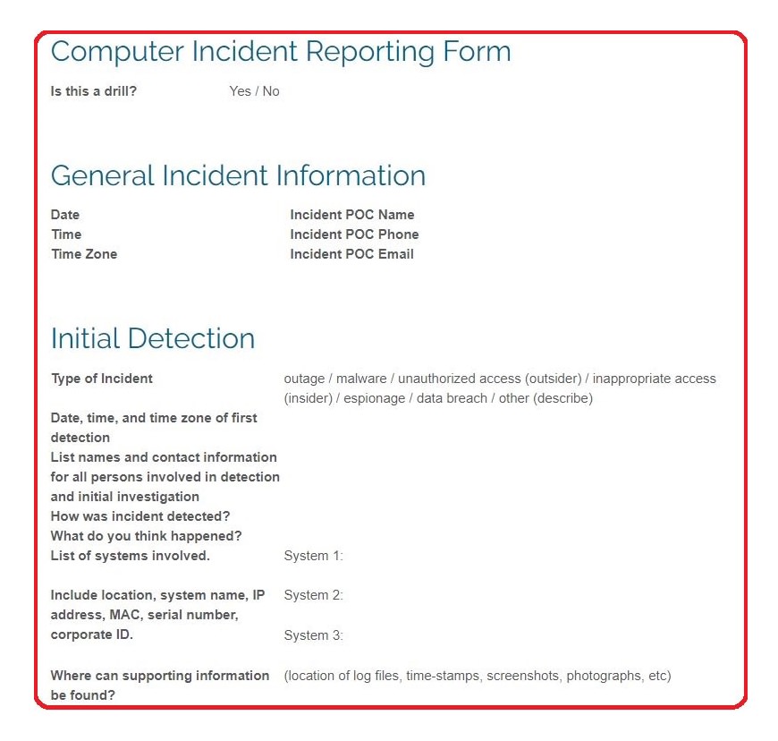 best free incident response reporting form cybersecurity IT