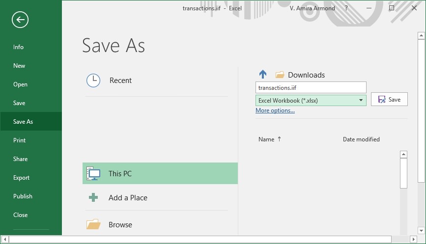 shortcut to save as csv