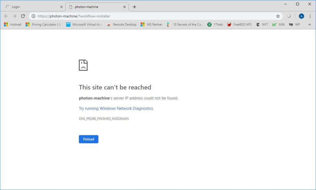 connect vcenter 6 7 chrome after install ip address photon-machine error dns