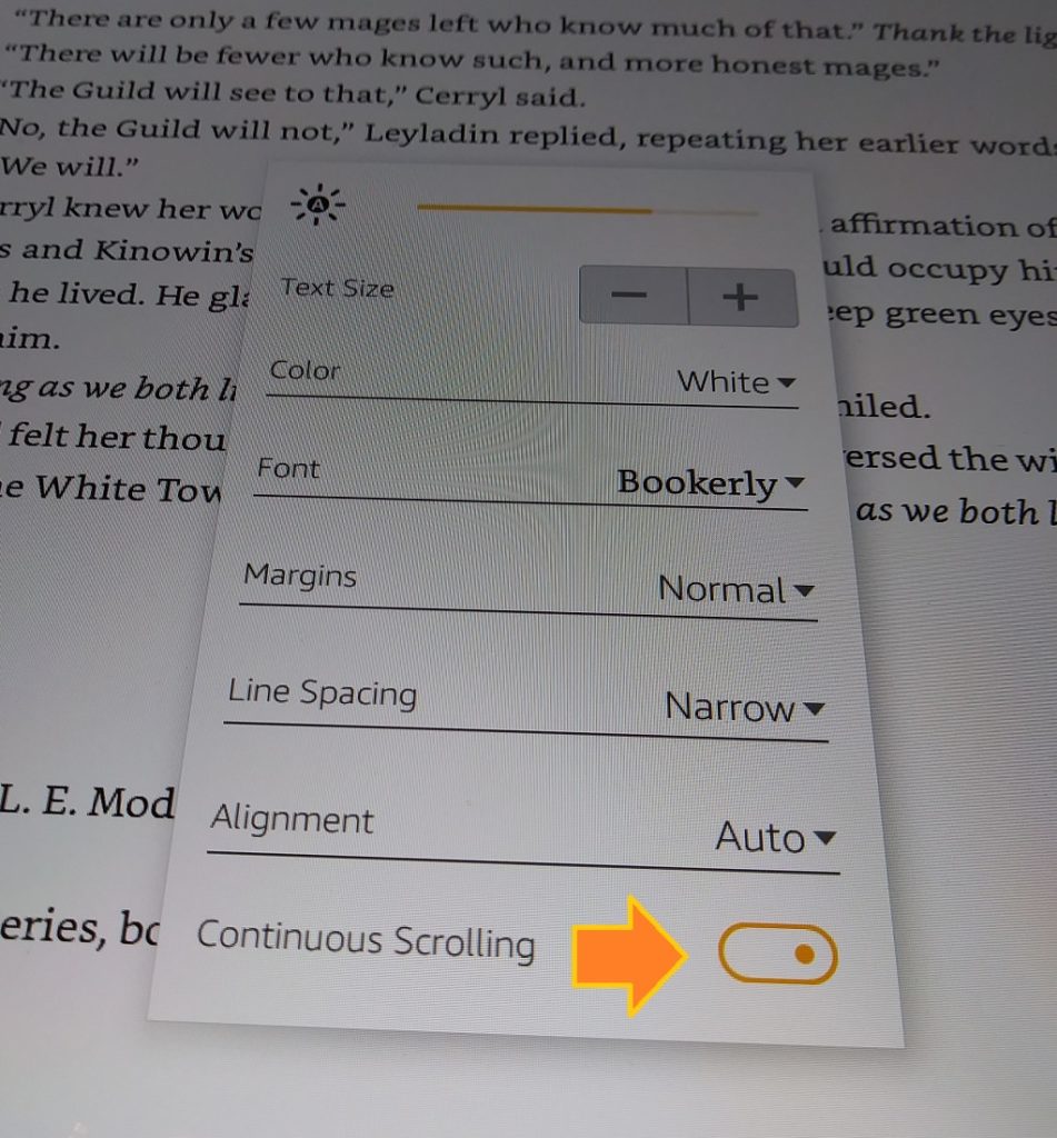 How to disable continuous scrolling on Kindle - turn on page flip