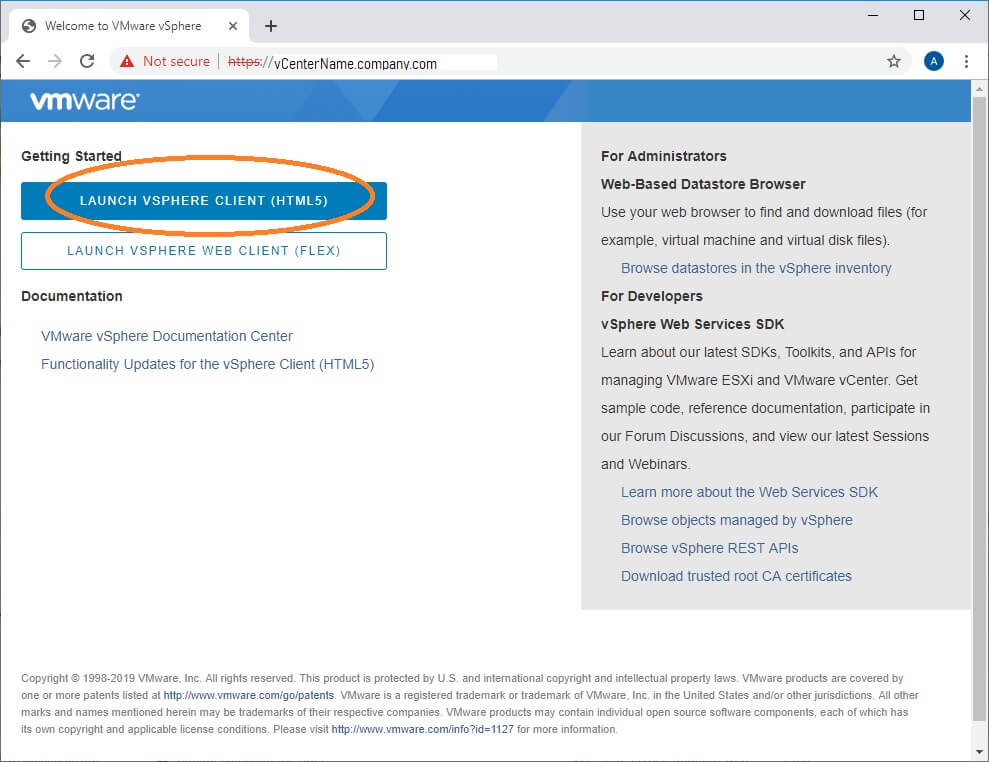 The root website for vcenter will show a button for Launch vSphere Client (HTML5)