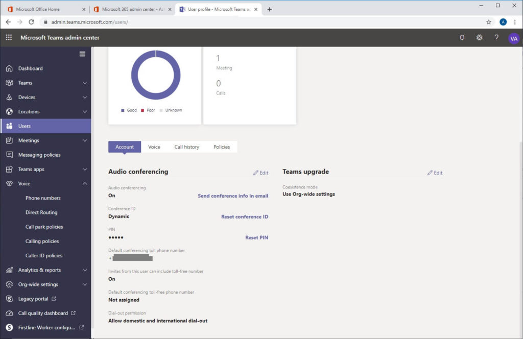 Microsoft teams admin center enable audio conferencing and phone line for user