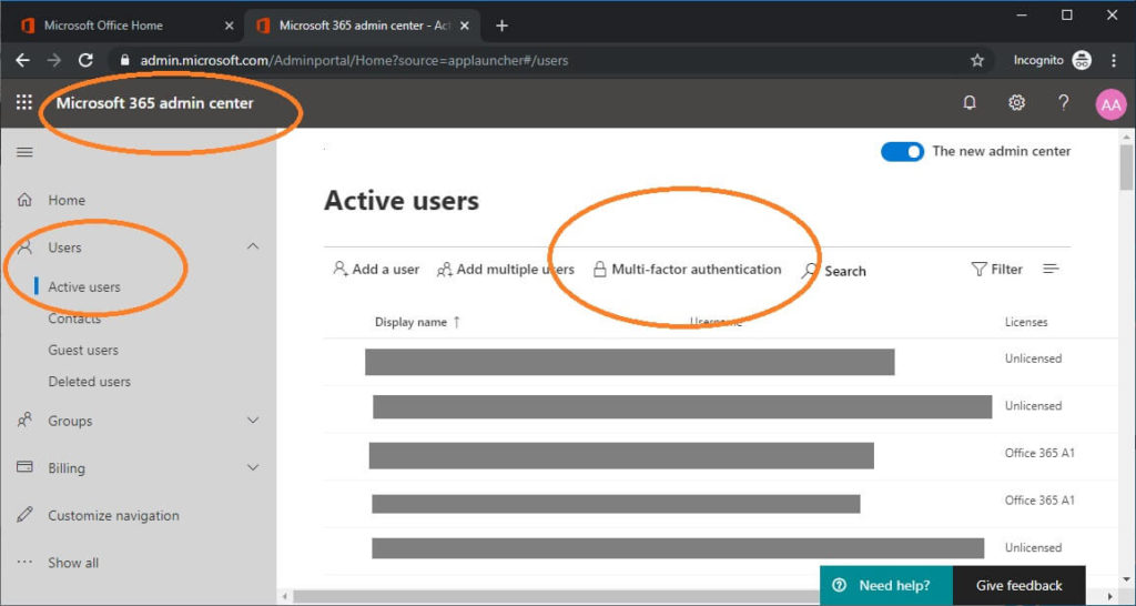 office 365 portal steps to view multi factor authentication enable