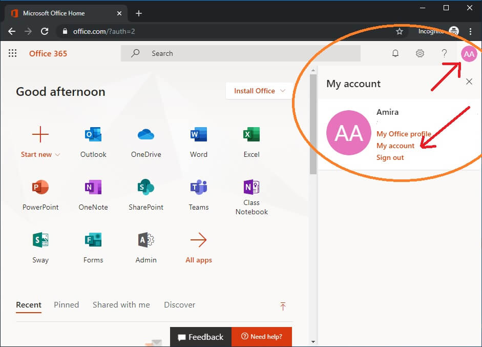 how to see or manage app password o365 click account settings