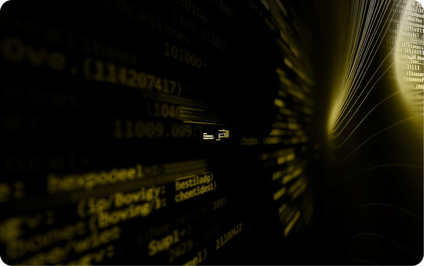 Dark cybersecurity image with glowing data illustrating CMMC final rule compliance for defense contractors