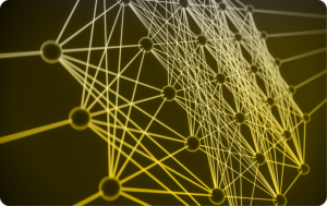 A network of yellow lines connecting round nodes against a dark background.