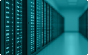 Server room corridor lined with racks in a data center covered by a System Security Plan