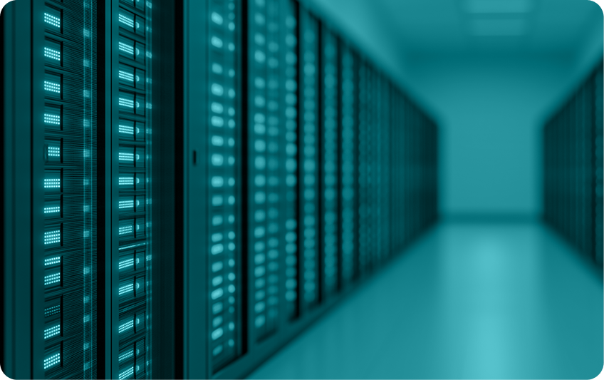 Server room corridor lined with racks in a data center covered by a System Security Plan